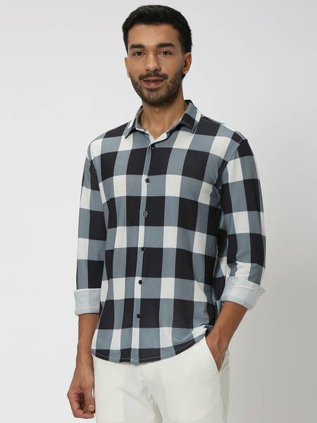 MUFTI Men Checkered Casual Black Shirt