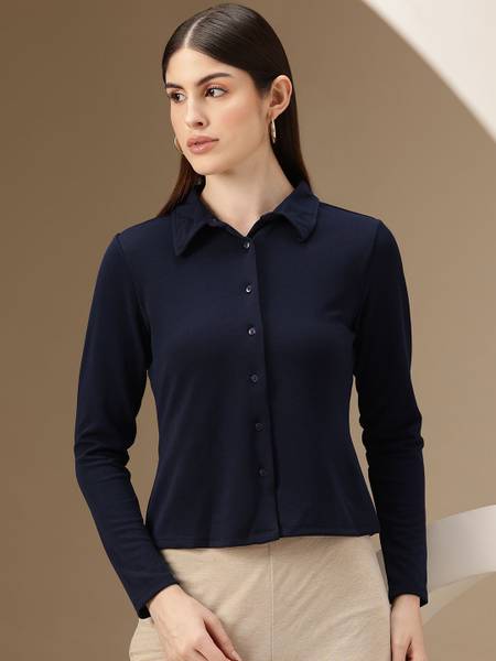 CHEMISTRY Women Solid Casual Blue Shirt