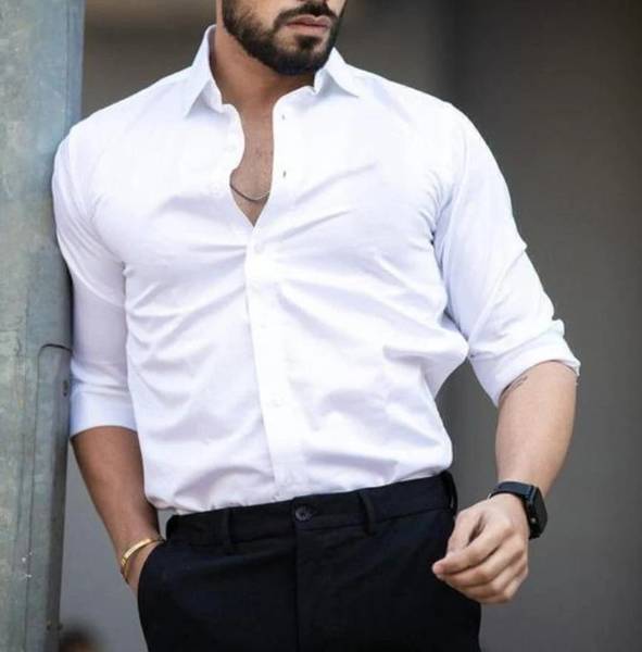 WONSA Men Solid Formal White Shirt