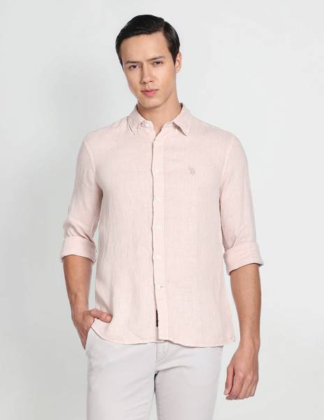 U.S. POLO ASSN. Men Solid Casual Pink Shirt Price History