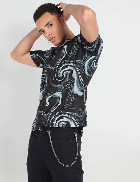 FLYING MACHINE Men Printed Casual Black Shirt