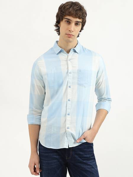 United Colors of Benetton Men Checkered Casual Blue Shirt