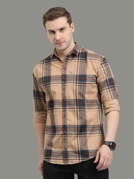AIDAN PAUL Men Checkered Casual Orange Shirt