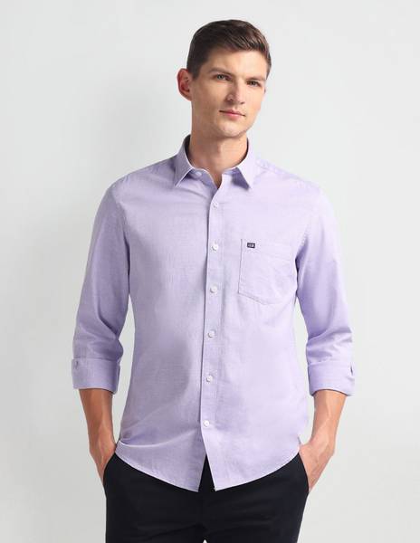 Arrow Sport Men Solid Casual Purple Shirt