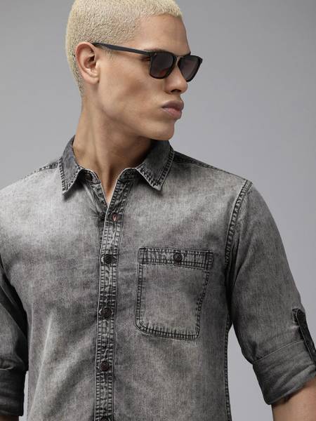 Roadster Men Washed Casual Black Shirt