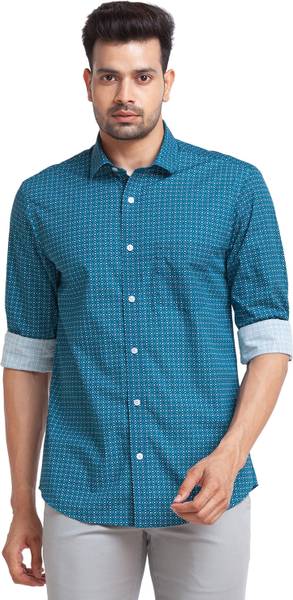 COLORPLUS Men Printed Casual Blue, White Shirt