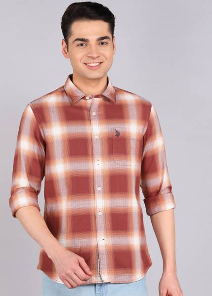 U.S. POLO ASSN. Men Solid Casual Brown Shirt