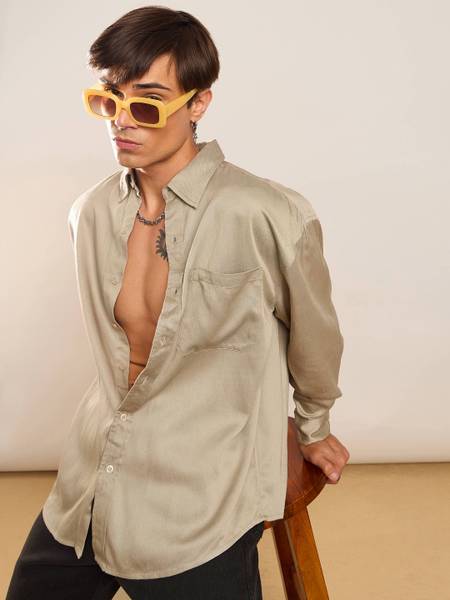 MASCLN SASSAFRAS Men Solid Casual Beige Shirt