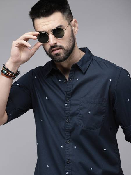 Roadster Men Printed Casual Dark Blue Shirt