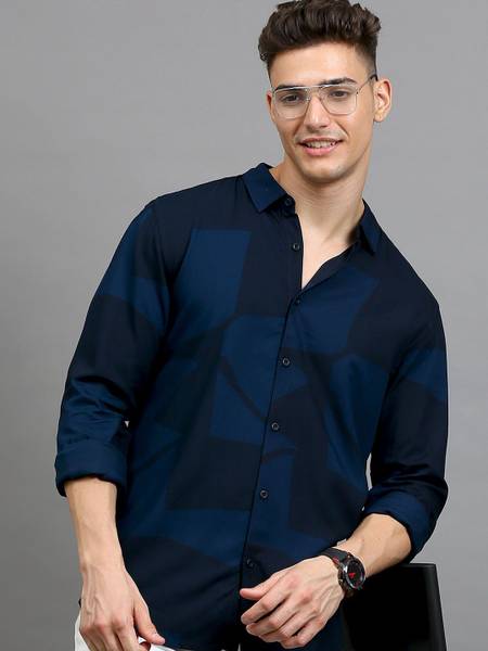 HERE&NOW Men Printed Casual Blue Shirt
