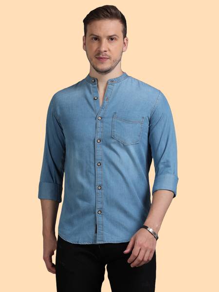 CAZZBA Men Washed Casual Blue Shirt