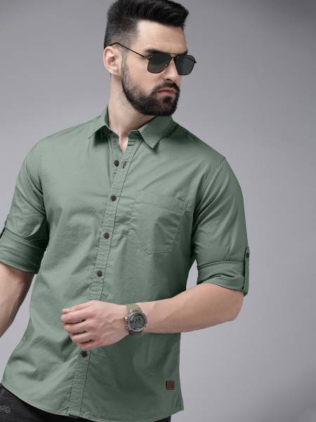 Roadster Men Solid Casual Green Shirt
