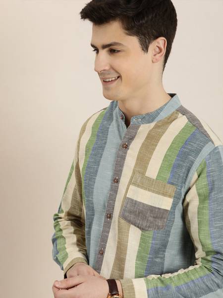 Taavi Men Striped Casual Beige Shirt