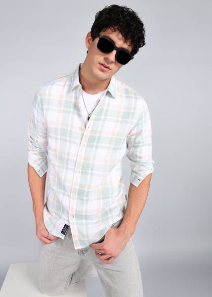 BEING HUMAN Men Checkered Casual Blue Shirt