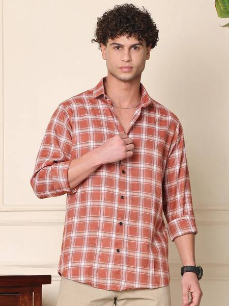 BLEZZA Men Striped Casual Orange Shirt
