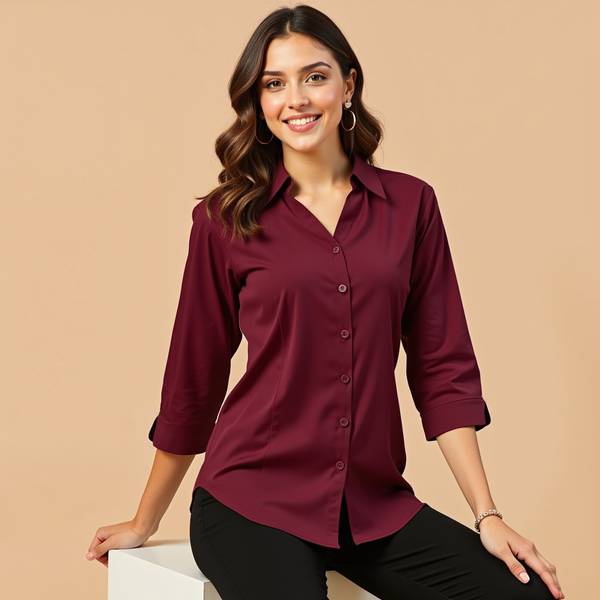 kaarchop Women Solid Formal Maroon Shirt