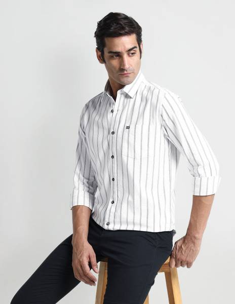 Arrow Sport Men Striped Casual White Shirt