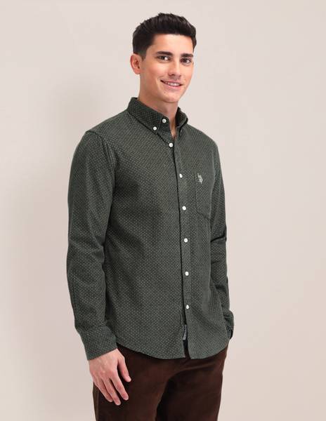 U.S. POLO ASSN. Men Printed Casual Green Shirt