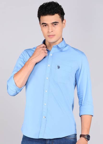 U.S. POLO ASSN. Men Solid Casual Blue Shirt