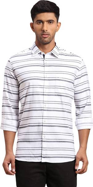 PARX Men Striped Casual White Shirt
