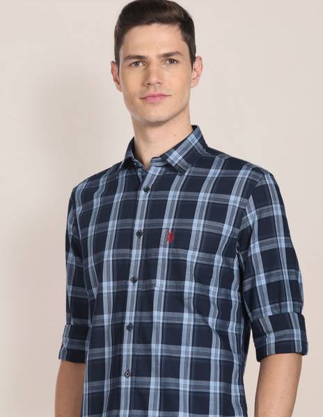 U.S. POLO ASSN. Men Checkered Casual Blue Shirt