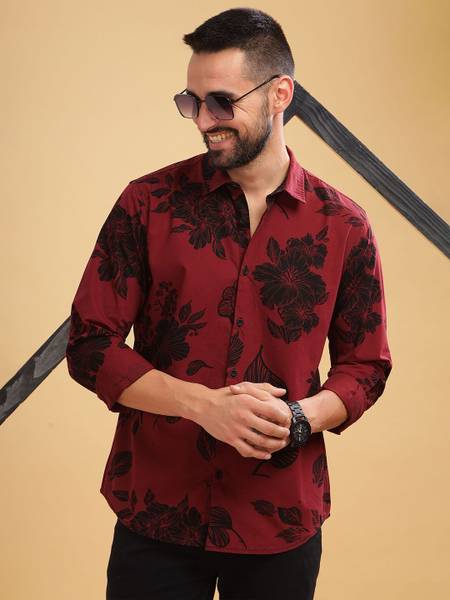 HERE&NOW Men Printed Casual Maroon Shirt
