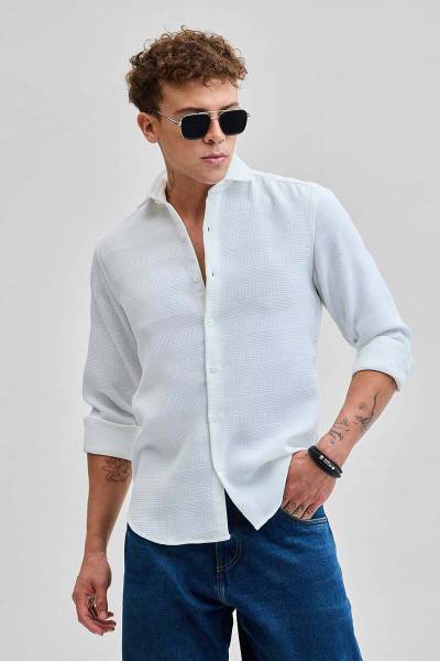 Snitch Men Self Design Casual White Shirt