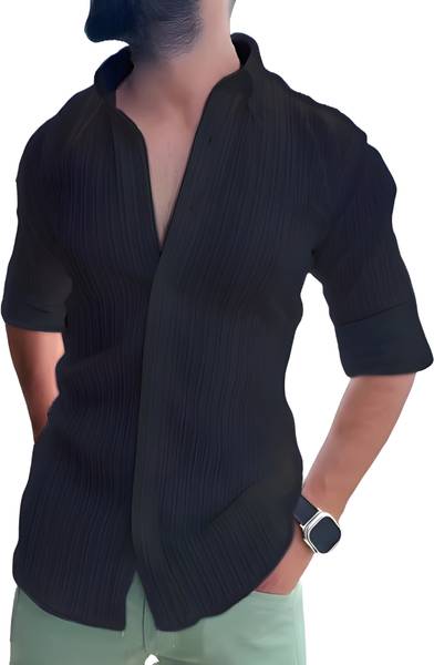 Shivzata Men Solid Casual Black Shirt