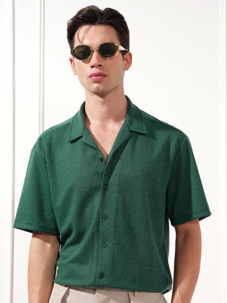 HIGHLANDER Men Self Design Casual Blue Shirt