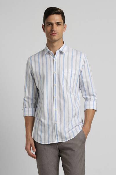 PETER ENGLAND Men Striped Casual White Shirt