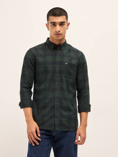 THE BEAR HOUSE Men Checkered Casual Green Shirt