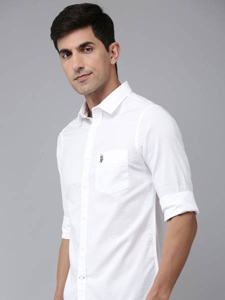 U.S. POLO ASSN. Men Checkered Casual White Shirt