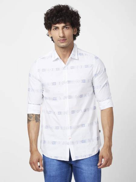 Spykar Men Striped Casual Blue, White Shirt