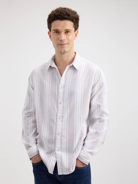 Pepe Jeans Men Striped Casual Grey Shirt