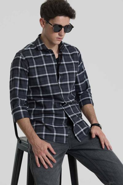 Snitch Men Checkered Casual Grey Shirt