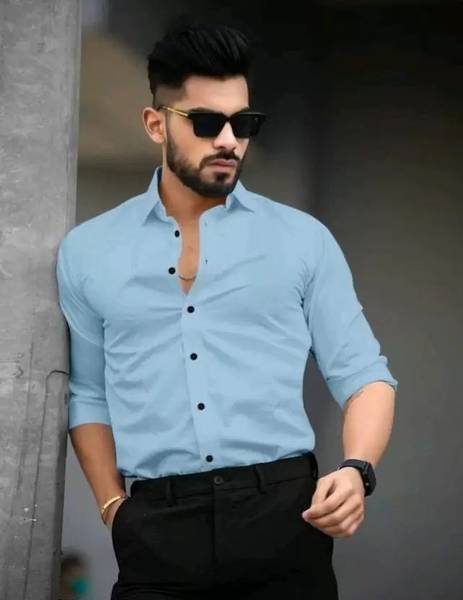 VC Fashion Men Solid Formal Light Blue Shirt