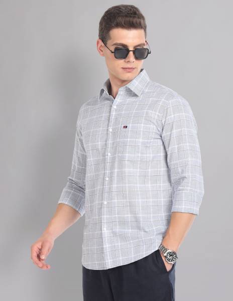 AD by Arvind Men Checkered Casual Grey Shirt