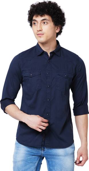 Spykar Men Solid Casual Dark Blue Shirt