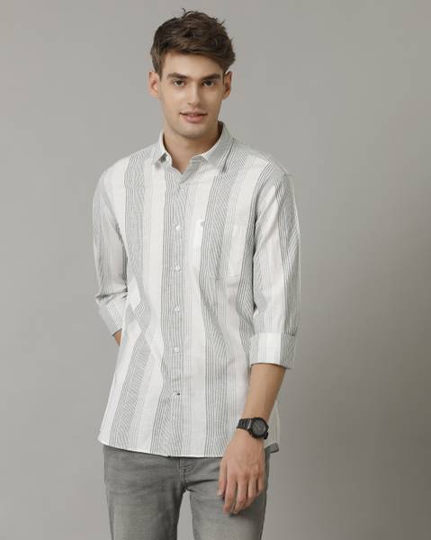 CAVALLO BY LINEN CLUB Men Striped Casual White Shirt