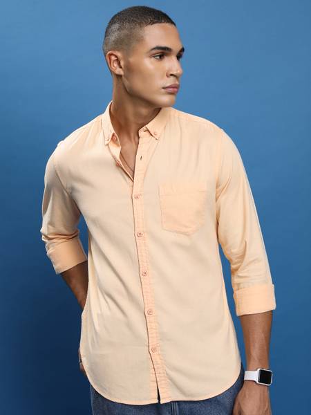 HIGHLANDER Men Solid Casual Orange Shirt
