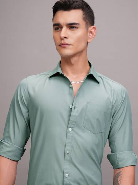 HIGHLANDER Men Solid Formal Green Shirt