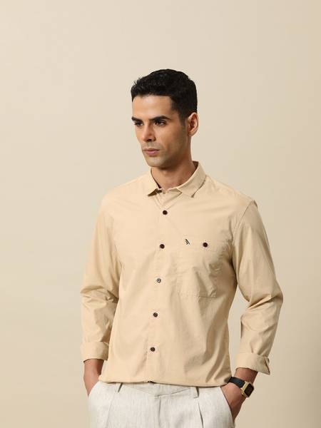 Mr Bowerbird Men Solid Casual Beige Shirt