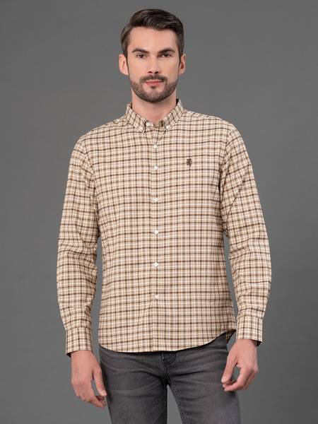 RED TAPE Men Checkered Casual Brown Shirt