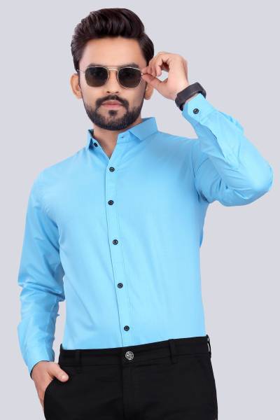SK CASUALS Men Solid Formal Light Blue Shirt