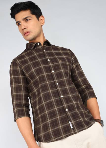 U.S. POLO ASSN. Men Checkered Casual Brown Shirt