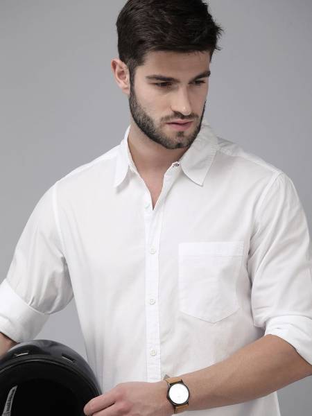 Roadster Men Solid Casual White Shirt