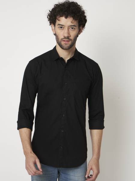 Ragzo Men Solid Casual Black Shirt