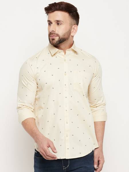 DUKE Men Printed Casual Yellow Shirt