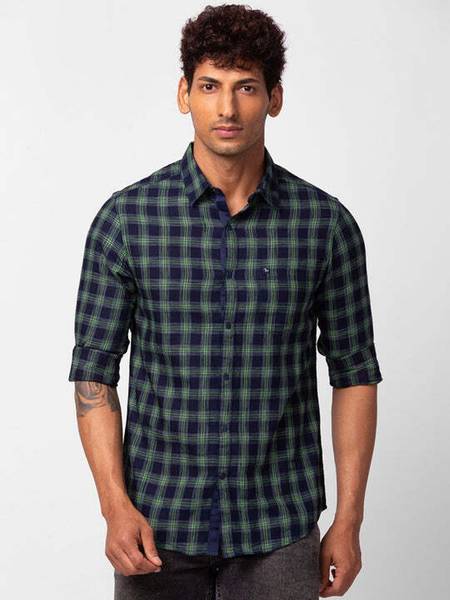 Spykar Men Checkered Casual Green Shirt