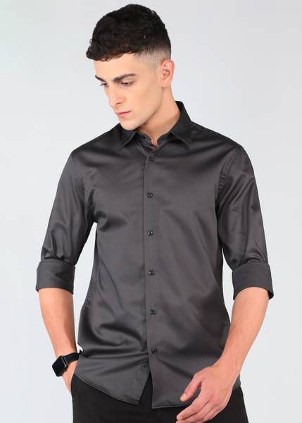FLYING MACHINE Men Solid Casual Grey Shirt